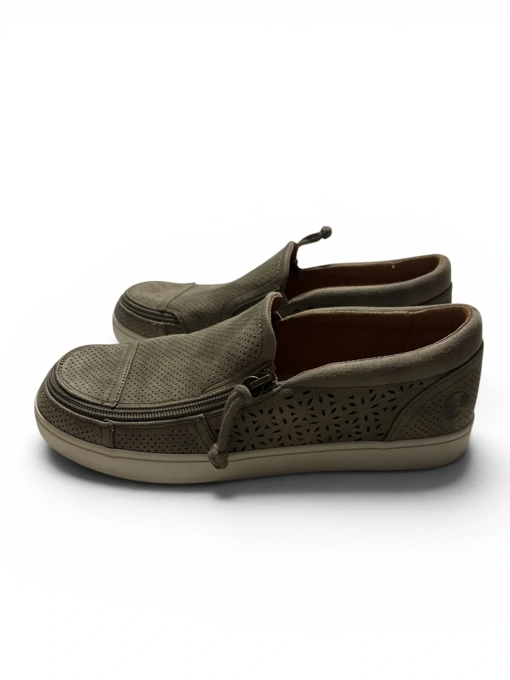 Billy Footwear Women's Taupe Perforated Slip-On Comfort Shoes with Zipper
